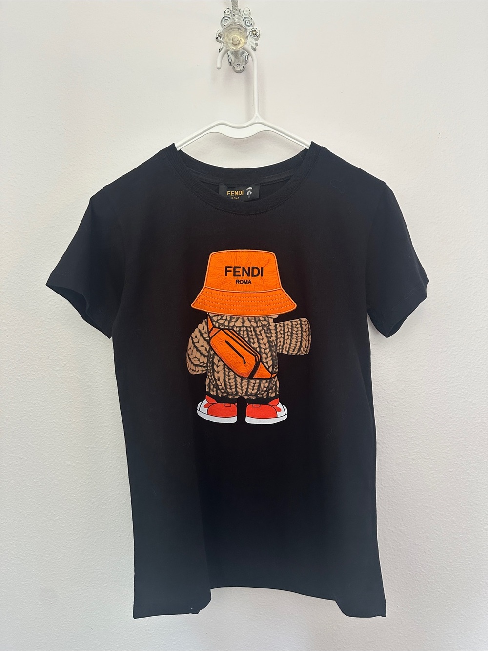 Fendi Black Short-Sleeve Tee with Orange Graphic Character Authentic never worn